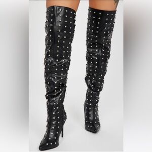 Vigo Fiore Black Studded Women's Thigh Boots
